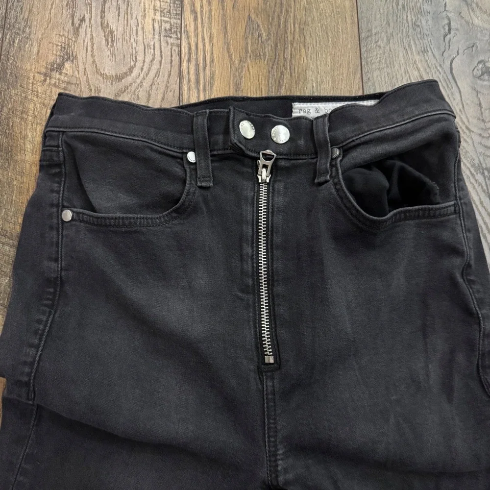 Rag & Bone Skinny Jeans Black Edgy Moto Zip High Rise Size 27 Grunge Emo Biker